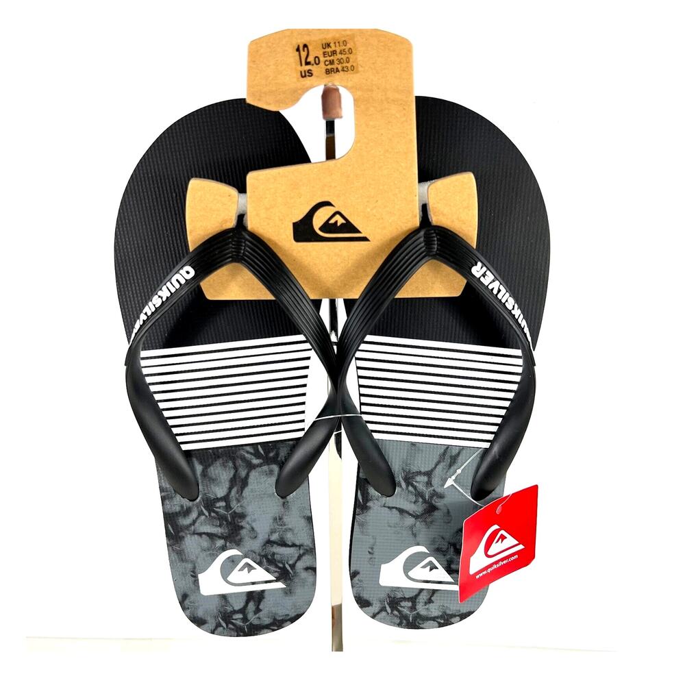 Quiksilver Men Java Slash Logo Flip-Flops Size 12 Black Sandals New with Tags